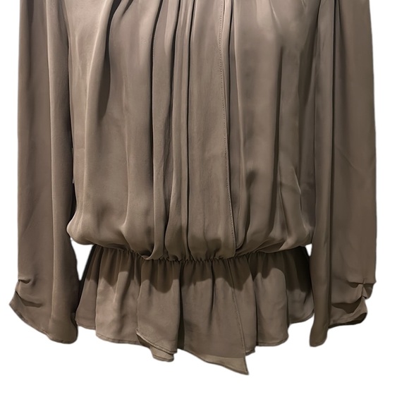 JOIE Silk Brown Pleated Draped Ruched Cuff Ruffle Cutout Blouson Top - M - Picture 3 of 11